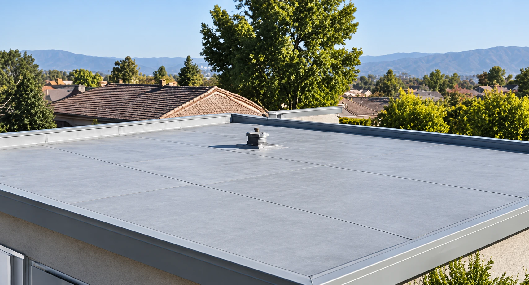 Completed flat roofing surface